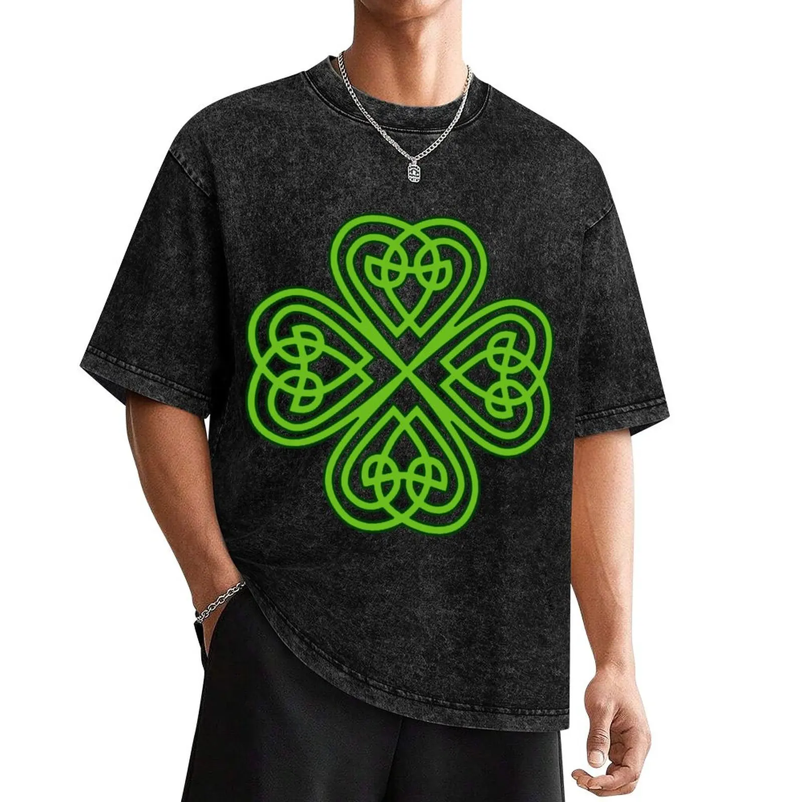 

Celtic Four Leaf Clover T-Shirt anime oversized summer tops t shirts for men cotton