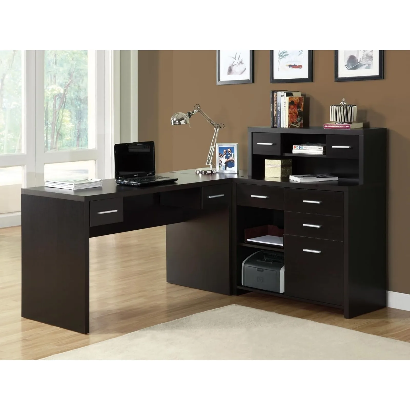 US Computer Desk L-Shaped - Left or Right Set- Up - Corner Desk with Hutch 60