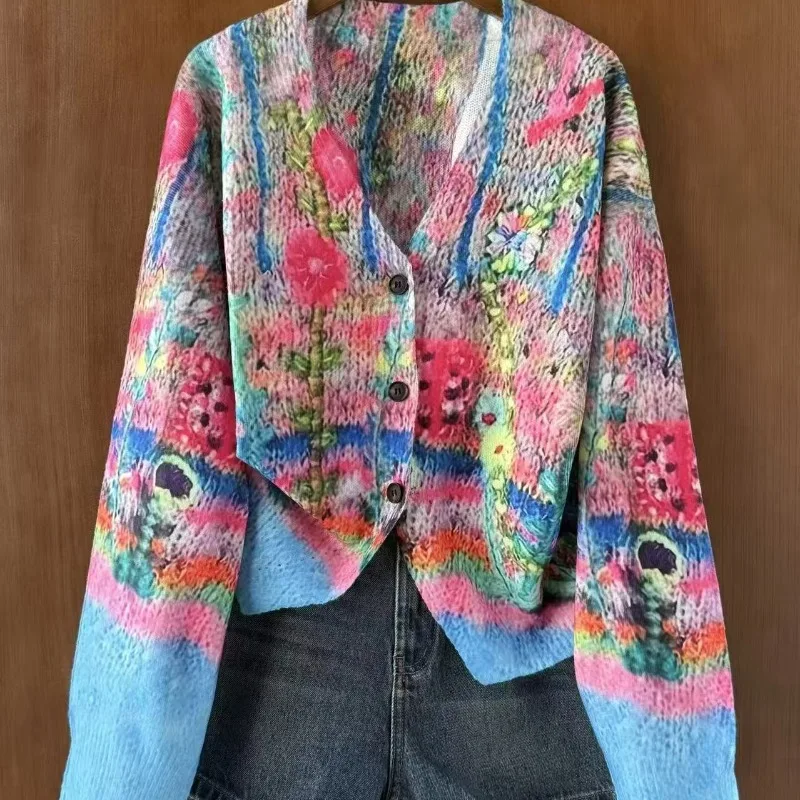 Colorful Patchwork Knitted Cardigan Is A Slimming and Versatile Bestseller European American Style Both Stylish and Versatile 3