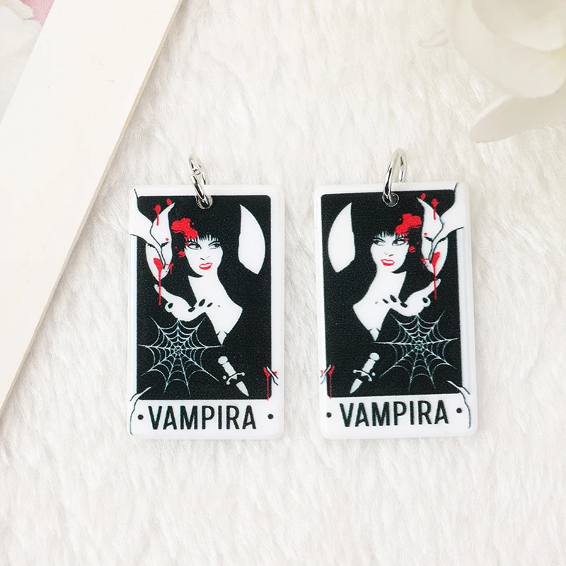 6Pcs Fashion Hollaween Charms Creative Tarot Card Horror Acrylic Jewlery Findings For Earring Necklace Diy Making