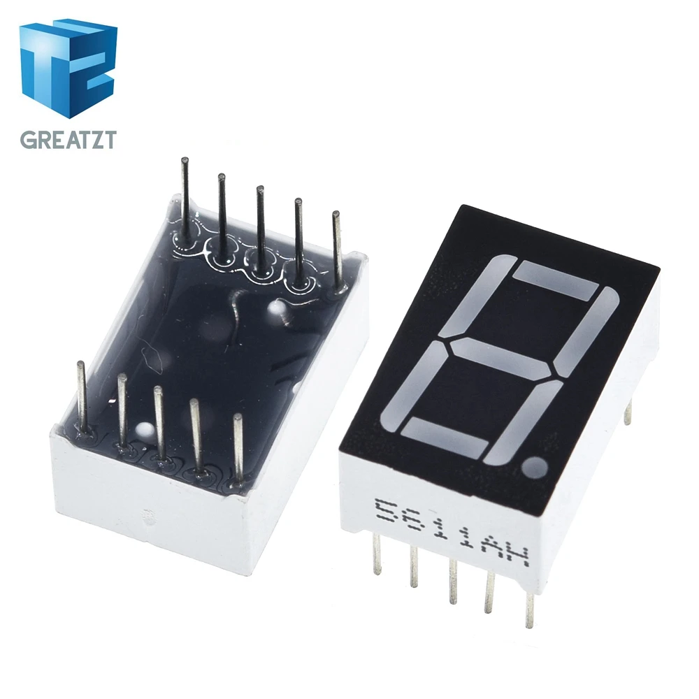 GREATZT 10pcs 0.56 inch 1bit Common Cathode Digital Tube Red LED Digit Display 7 Segment 0.5inch 0.5 0.56 inch 0.56'' 0.56in