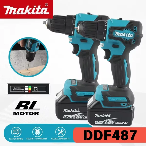 

Makita DDF487 13mm brushless 18V lithium rechargeable impact drill household hand drill high torque electric screwdriver