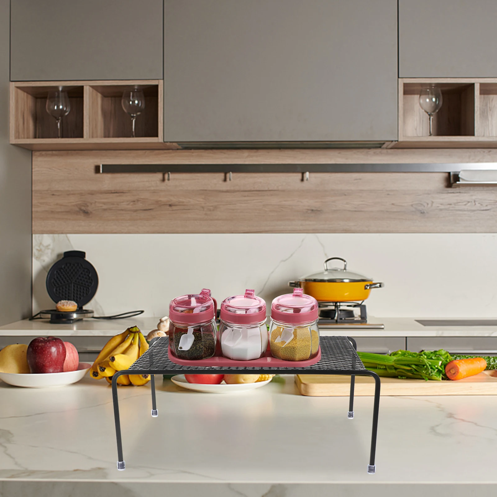 

1pc Kitchen Seasoning Organizer Black Iron Large Spice Rack For Counter Cabinet Pantry Storage Can Condiment Coffee Snack