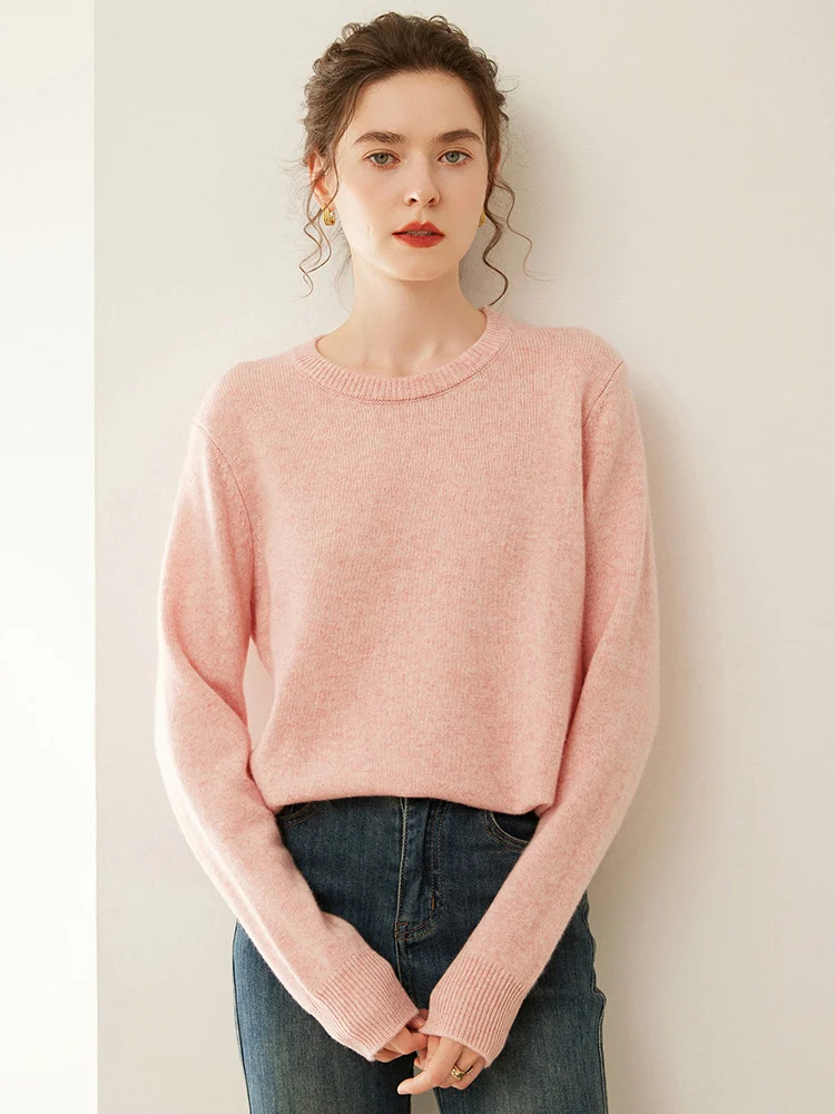 

100% Cashmere Round Neck Pullover Sweater For Women Simple Ssoft Casual Fashionable Base Sweater Knitted Sweater