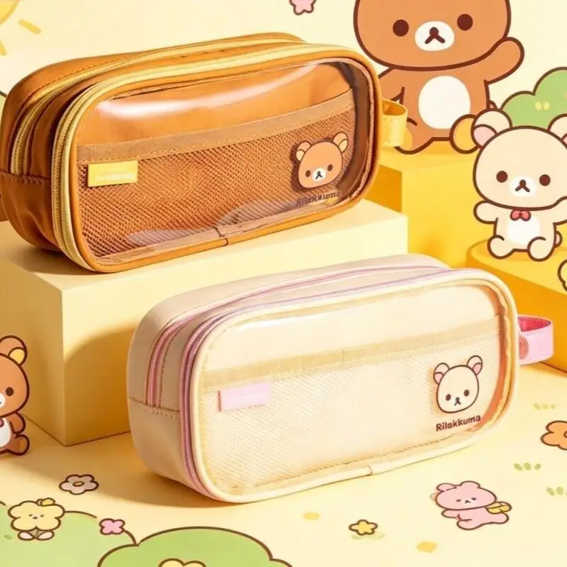Japan Anime Rilakkuma Brown Pvc Transparent Waterproof Pencil Case Pencil Eraser Compartmentalized Storage Friend's Holiday Gift - view 5