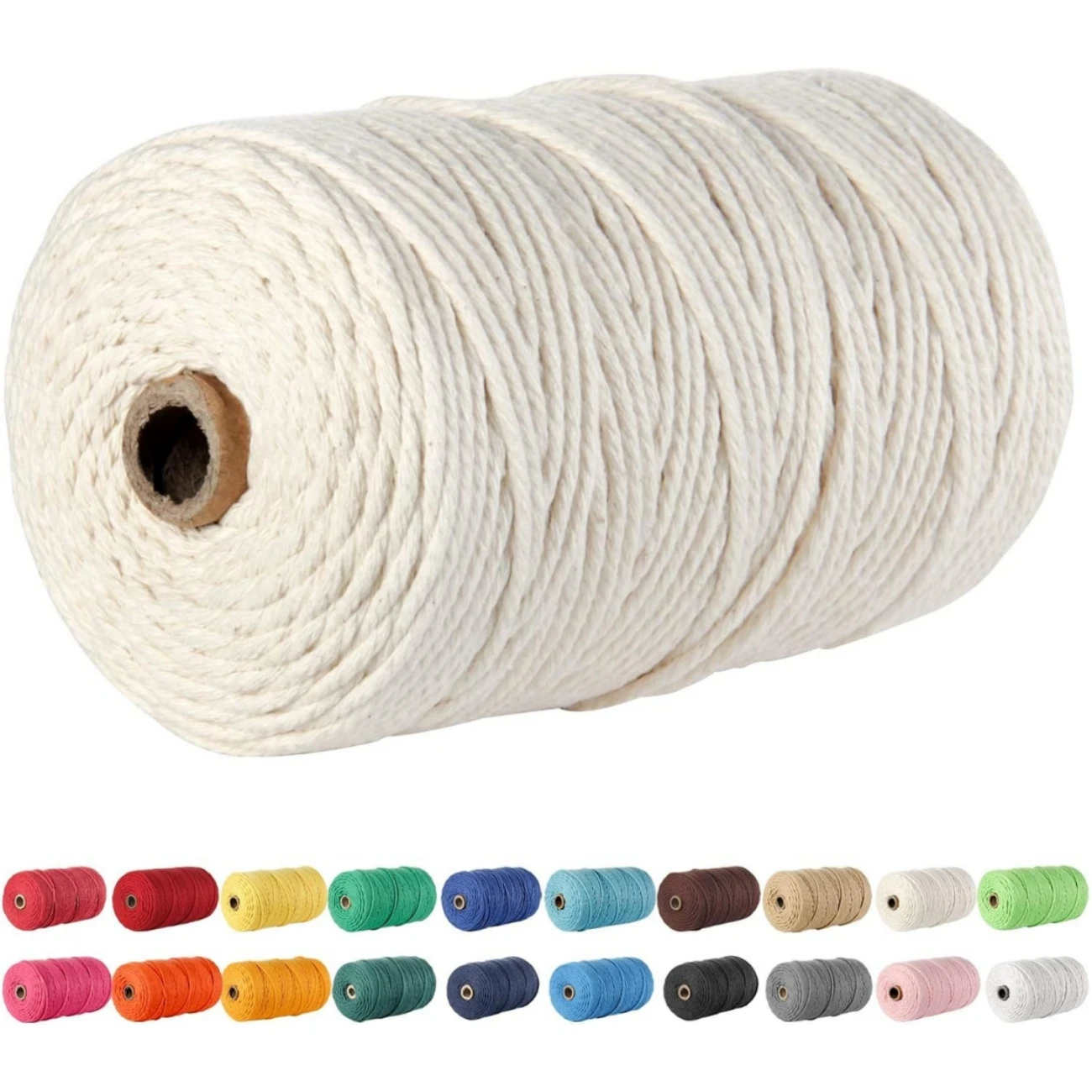 Macrame Cord 3mm 100m Natural Cotton Rope for Colorful Macrame Hand Knitting for Handmade Colored Wall Hanging Weaving Tapestry