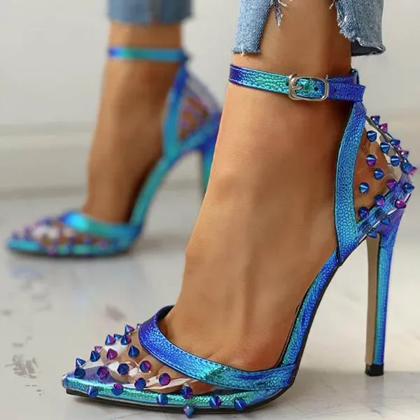 New Sexy PVC Rivet Women Pumps Fashion Shoes Female Ankle Buckle Strap Ladies Party High Heels Shoes Womens Heels