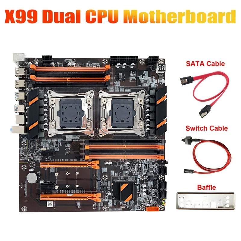 

X99 Motherboard Dual CPU Slot+SATA Cable+Switch Cable+Baffle LGA 2011 DDR4 6XSATA 3.0 Support 2011-V3 CPU Motherboard