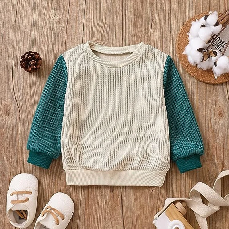 0-5Y Toddler Infant Kid Baby Boy Girl Sweaters Knit Long Sleeve Patchwork Clothing Tops Fall Spring Patchwork Style Clothes
