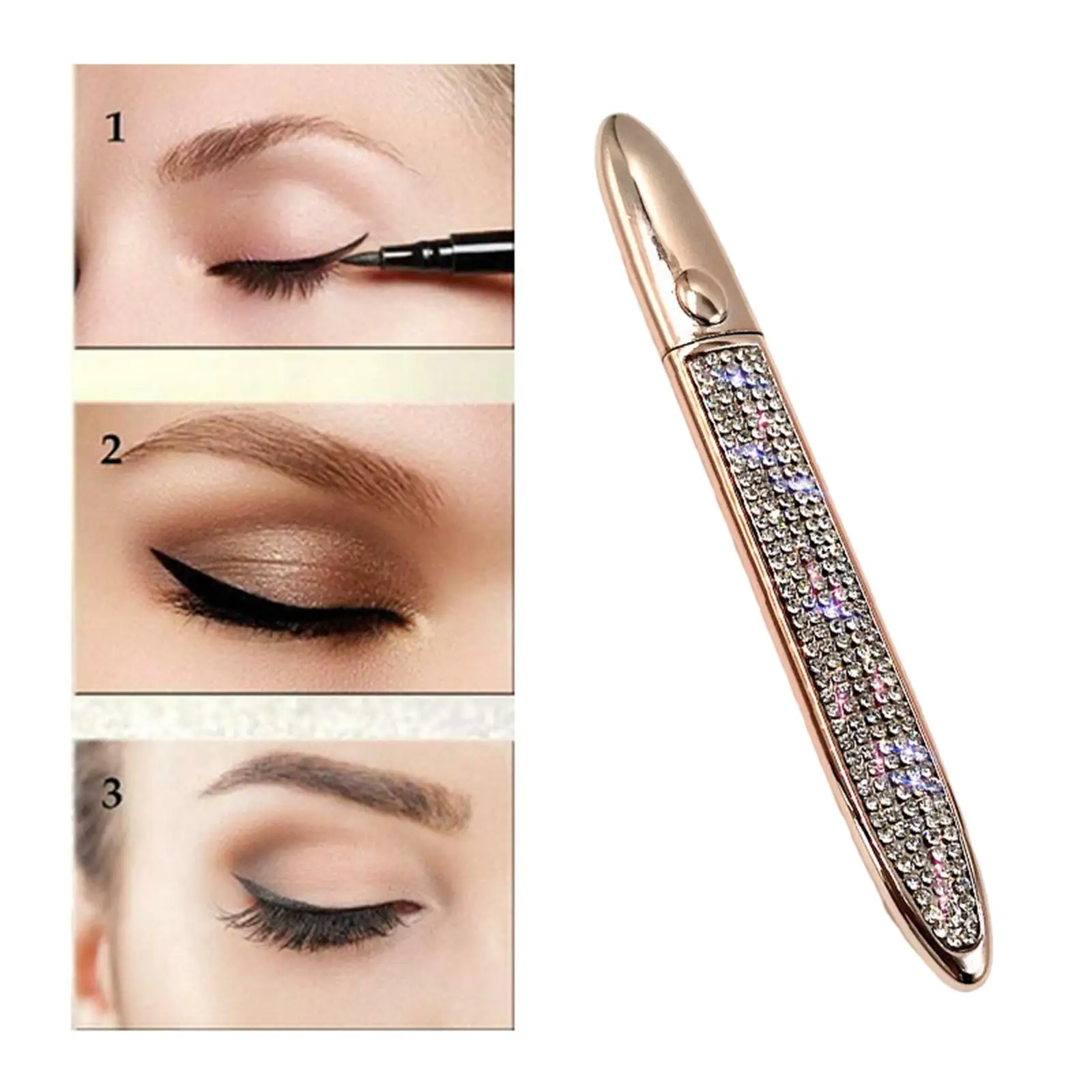 3xSelf-Adhesive Liquid Eyeliner Glue-Free for Eyes Makeup Diamond Rose Gold