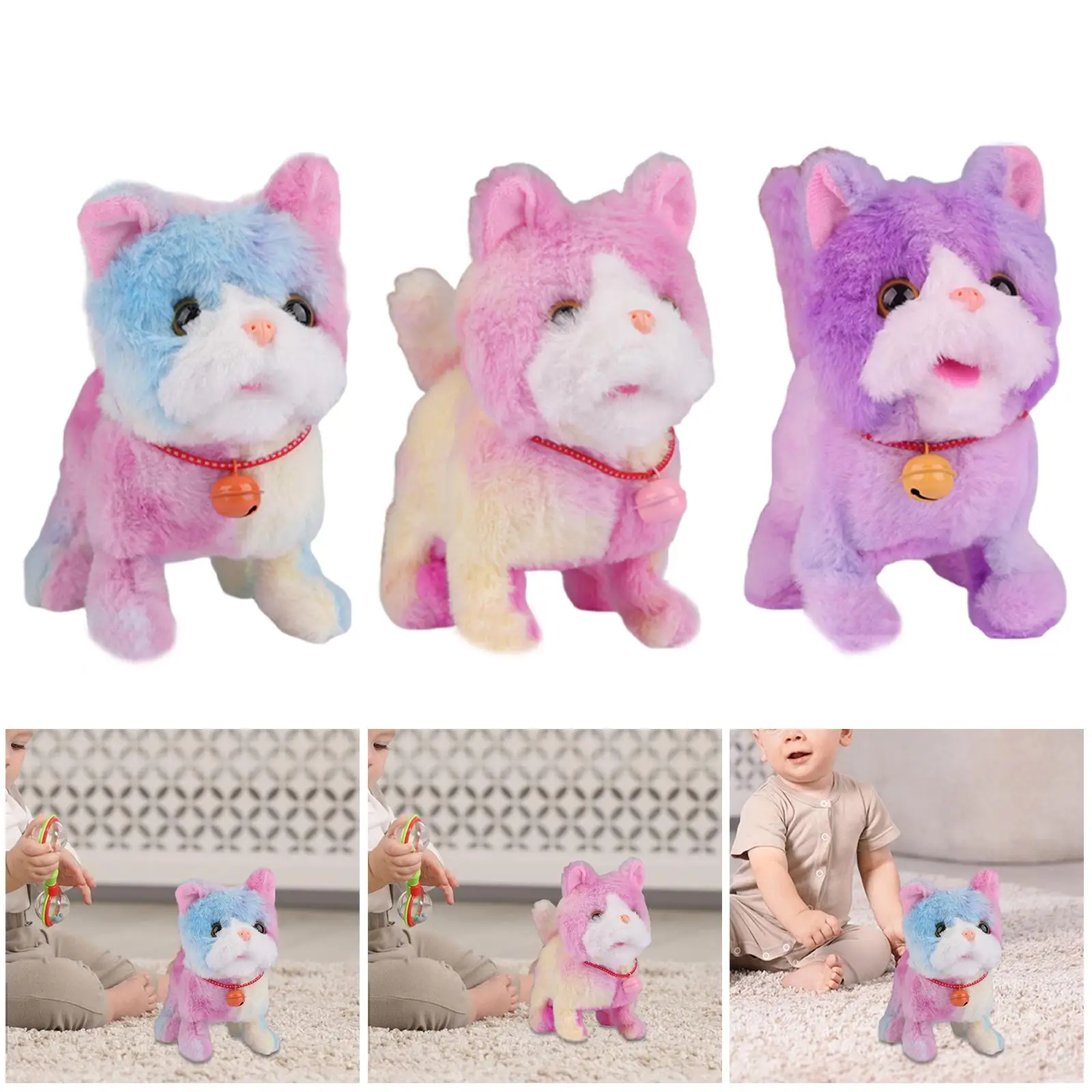 전기 워킹 고양이 장난감, 말하는 움직이는 봉제 고양이 인형, 소녀와 소년을 위한 녹음 및 반복 기능이 있는 부드러운 장난감 선물