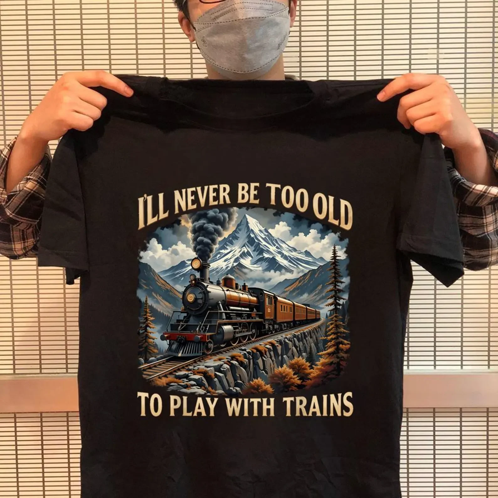 Vintage Steam Train Graphic T Shirt Retro I'll Never Be Too Old To Play Design Short-sleeved Tee Casual Streetwear Top for Men