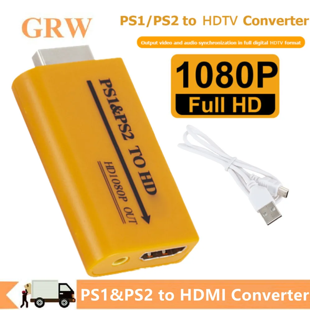 1080P PS1/PS2 to HDMI Converter PS2 Audio Video HDMI HD Adapter with Anti Jamming Interface Game Console Conversion for PC HDTV