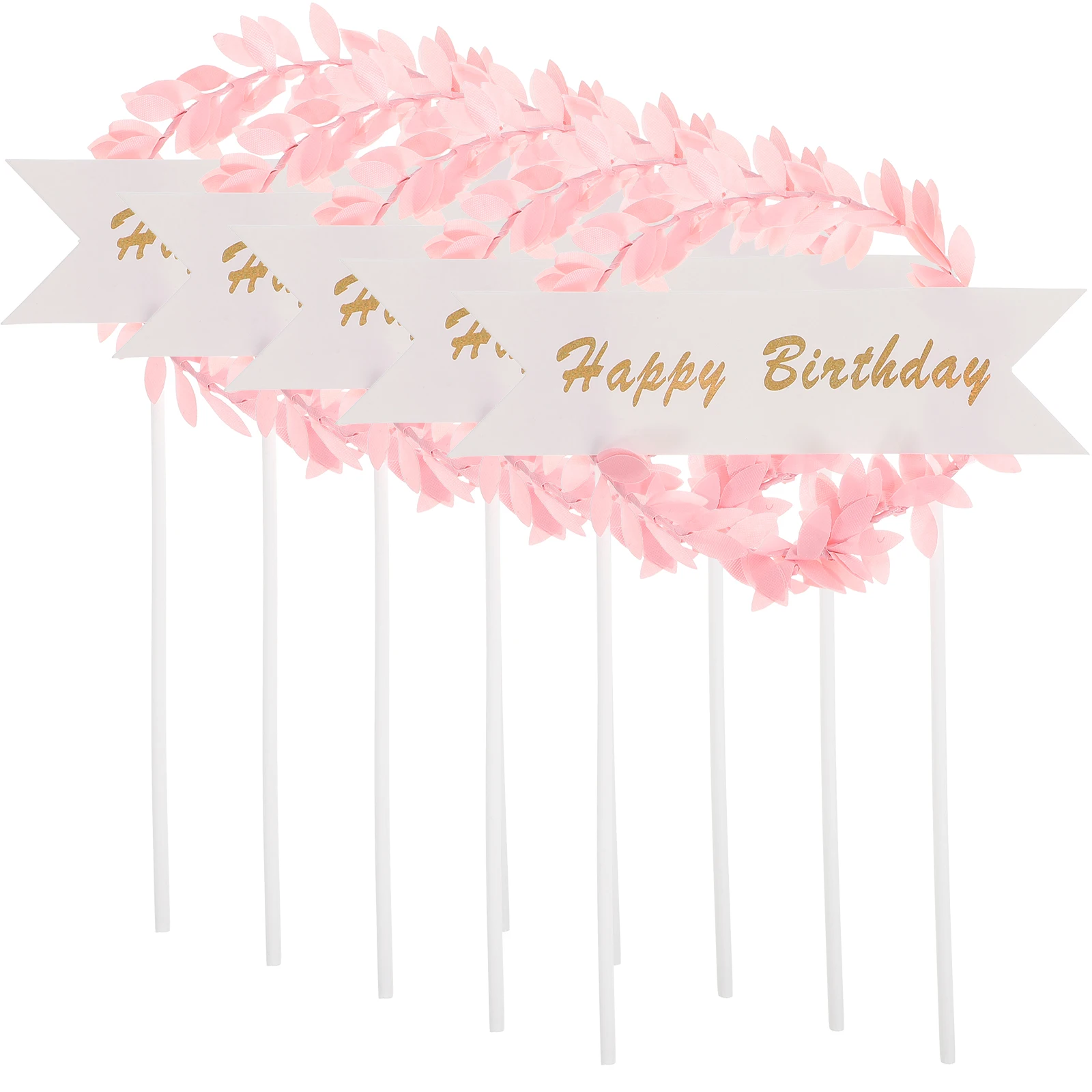 

10pcs Cake Decorations Beautiful Wreath Flags for Birthday Party Supplies Elegant Happy Decor Pink Assembly