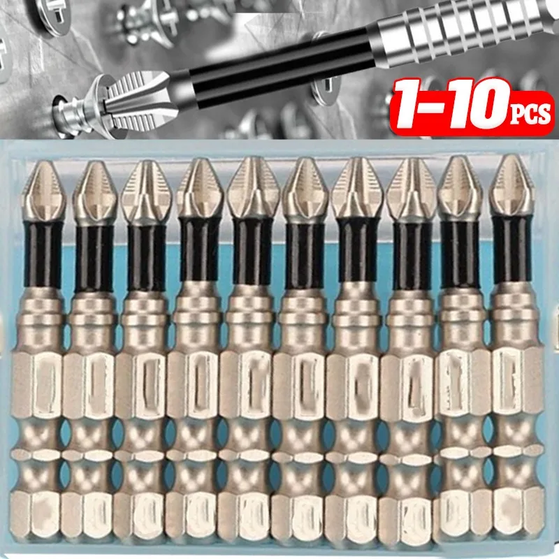 

1/10PCS Non-slip High Hardness Bit Strong Magnetic Impact Screwdriver Bit Cross Head Electric Drill Screw Driver Batch Head Tool