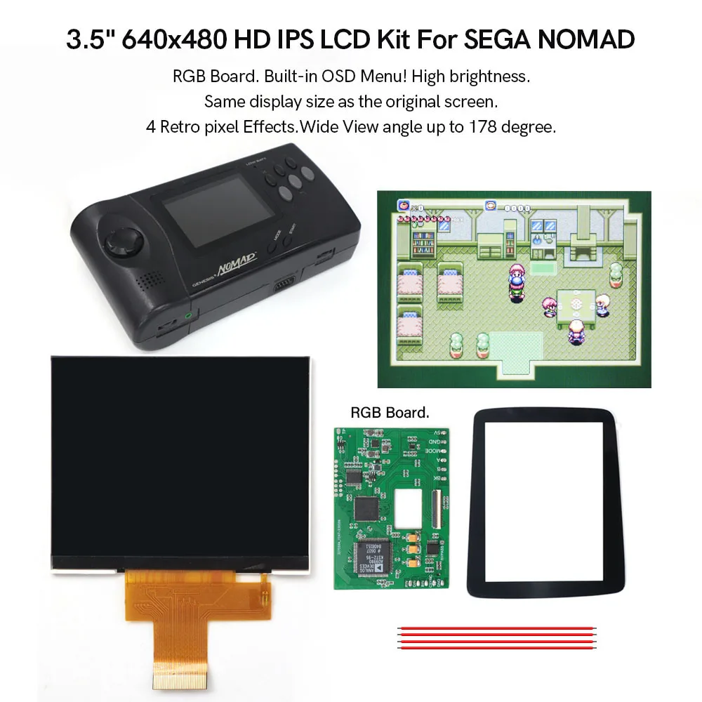 Hight Light 3.5" High Definition 640x480 IPS Screen Backlight LCD Mod RGB Board With OSD Menu For SEGA Nomad Console