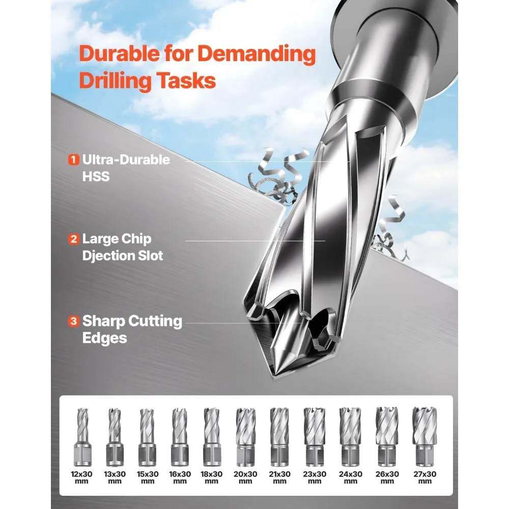VEVOR Mag Drill Press, 1300W 1.57 Boring Diameter, 2922lbf Power Portable Magnetic Drill, 810 PRM, 11Pcs Drill Bits Electric Dri