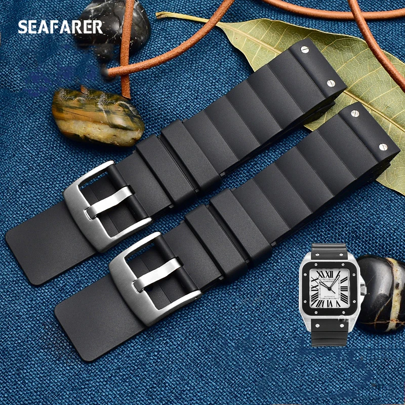 Silicone Watch Strap for Cartier W20121u2 Santos100 Series Men's Women's Sports Waterproof Rubber watchband Accessories 23mm