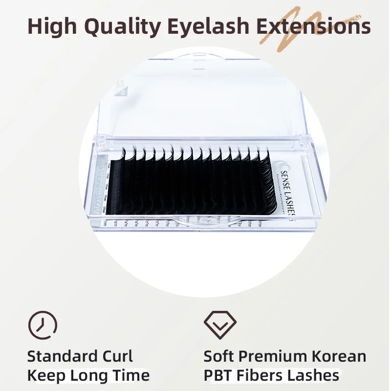 SENSE LASHES 16 Rows Individual Lashes 0.03-0.20 C/CC/D/DD Mix 8-15 Matte Black Professional Soft Natural Eyelash Extensions