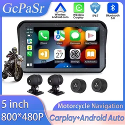 5 inch Motorcycles Navigation GPS DVR Wireless CarPlay Android Auto Portable Smart Display IPX7 Waterproof HD Recording Camera