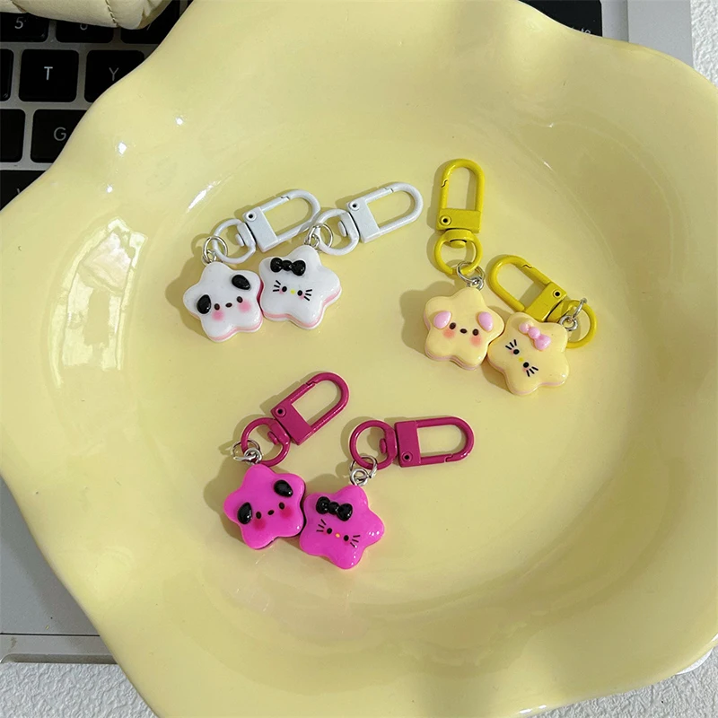 Sanrio Keychain Kawaii Resin Hello Kitty Star Pendant Keyring Cute Five Pointed Star Kitty Children Toys Car Pendant Keychains