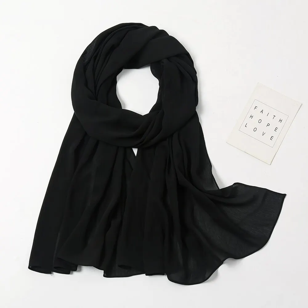 High Quantity Georgette Crepe Hijabs Crinkle Chiffon Scarf Women Muslim Headscarf Fashion Long Shawls Headband 180*70cm