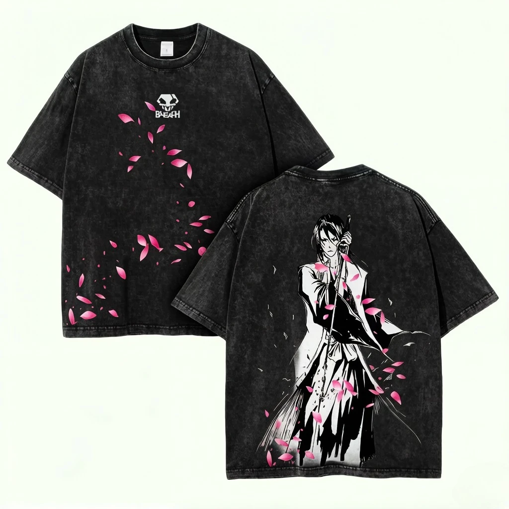 BLEACH Kuchiki Byakuya Printing Tshirt Men Women Washed Cotton T-shirts Vintage Oversized T Shirt Harajuku Short Sleeve Tops