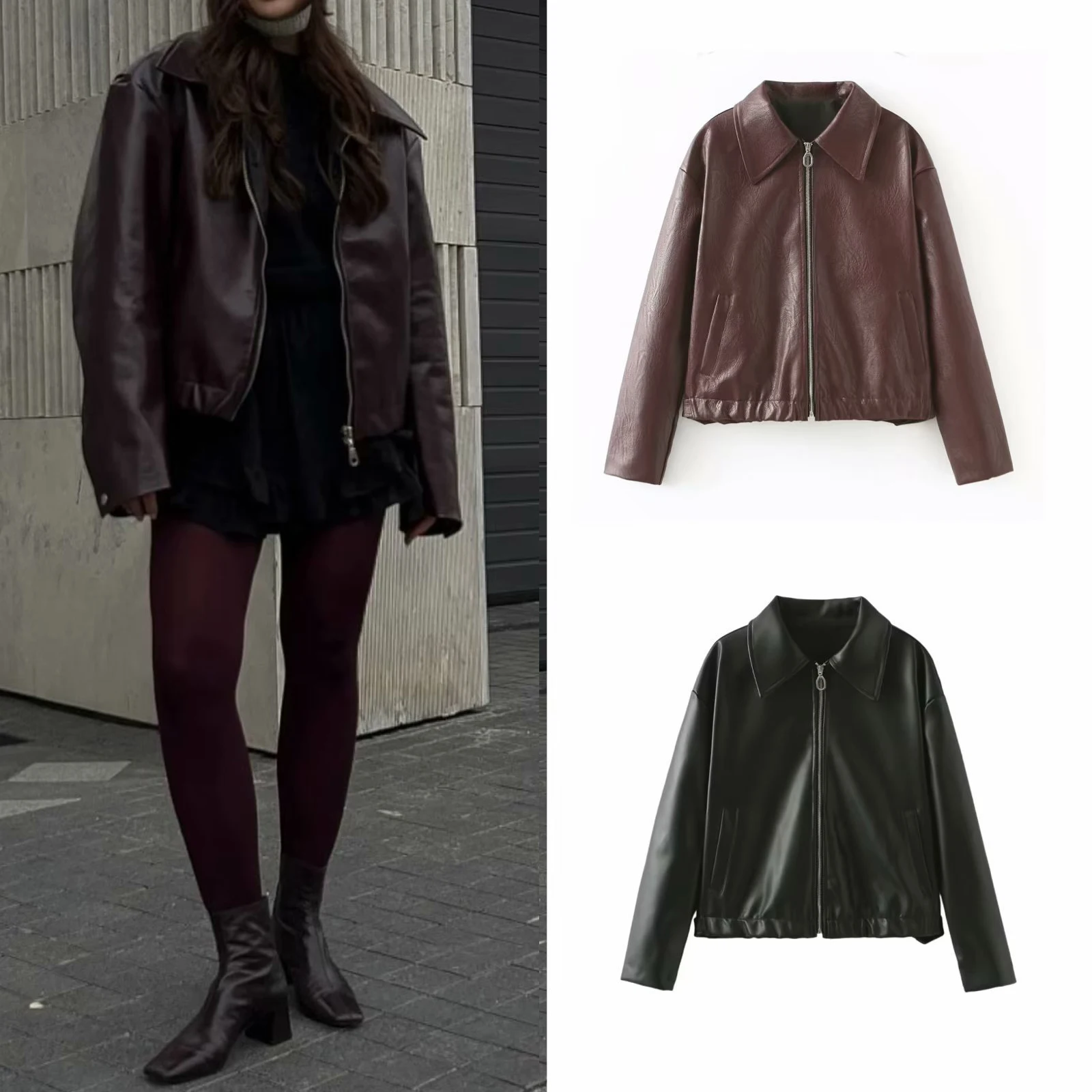 2024 Spring Pu Leather Turn Down Collar Jacket Coat Fashion Women Classic Jacket Femme Streetwear Women Tops Clothes