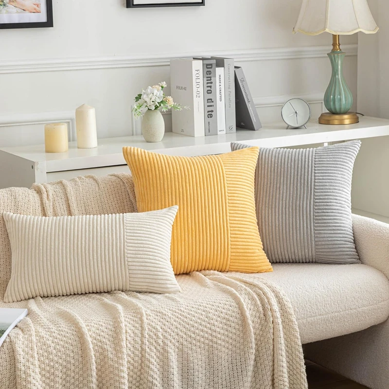 1/2PCS Corduroy Pillowcase Throw Cushion Covers 30X50cm 45x45cm 50x50cm Striped Patchwork Autumn Yellow Gift for Cuscini Divano