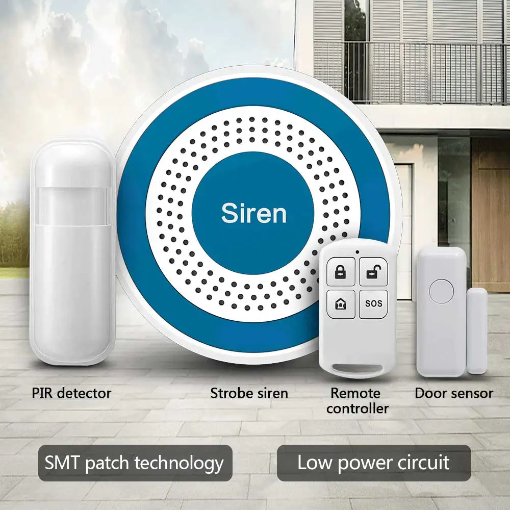 Home Alarm Mini Alarm Siren Wireless 433MHz Sound & Light Indoor strobe siren High Decibel Horn Siren For Home Security