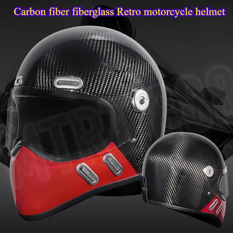 

QWARTT Carbon Fiber Fiberglass Motorcycle Helmet Full-face Helmet for Men and Women Retro Four-season Moto Cruising and Riding