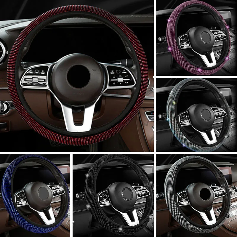 

Car Steering Wheel Cover With Crystal Diamond Sparkling Girls Women Car Suv Steering Wheel Protector Fit 14.5-15 Inch Vehicle