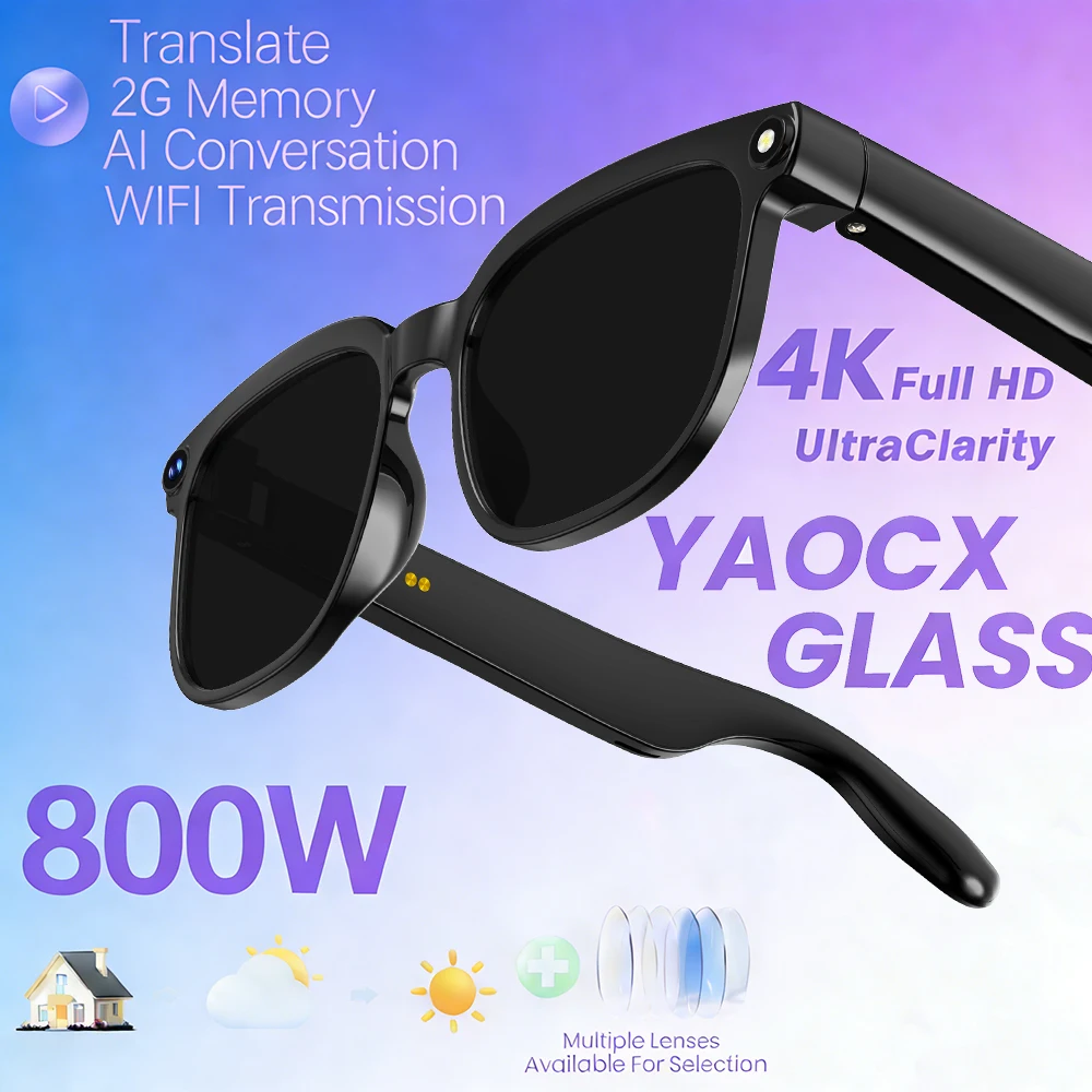 

2026 New AI Photo Video Smart Glasses Anti-shake Noise Reduction Color Changing Translation Glasses 800W Photo Bluetooth Call