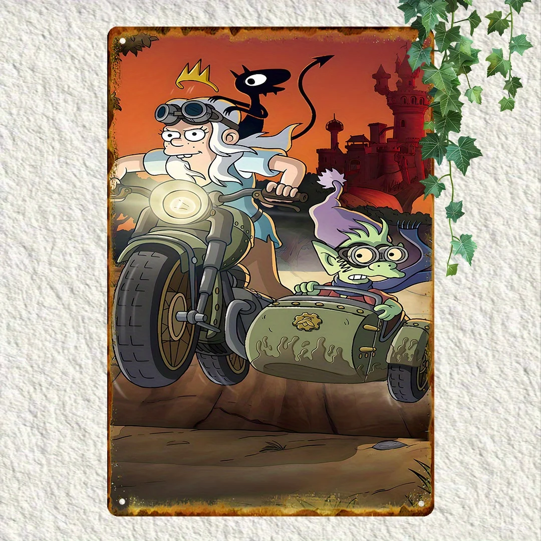 Room Decor  Adventure Cartoon Aluminum Metal Sign, Vintage Motorcycle & Sidekick Art, Waterproof Dustproof, Wall for Hom