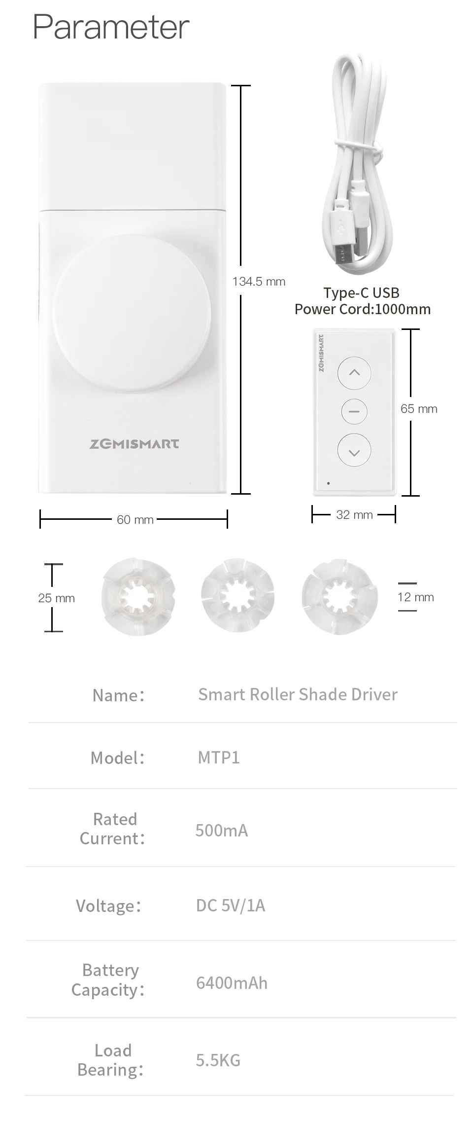 ZemiSmart Matter Thread Rolladenmotor Wiederaufladbarer Motor Kompatibel mit Homey HomeKit Google Home Assistant SmartThings MTP1 – Detail 13