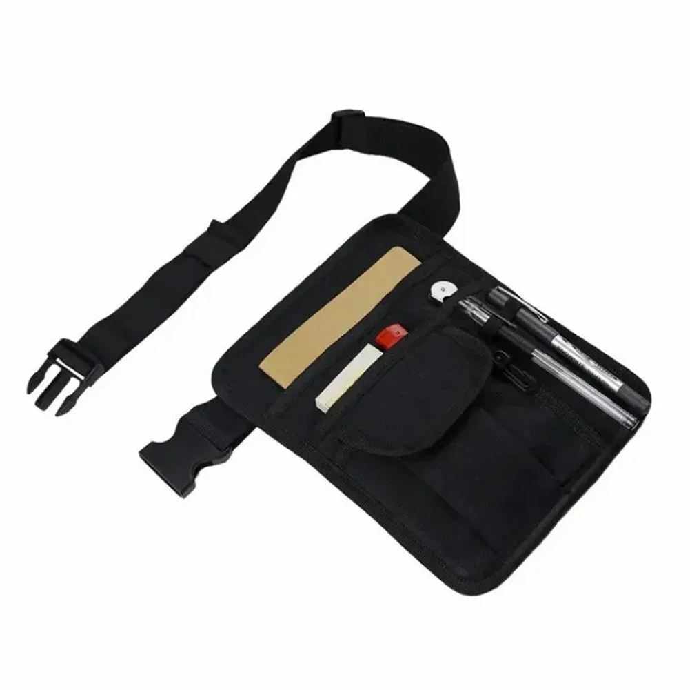 Black Nylon Adjustable Waist Money Pouch Bag 5 Pocket Organizer Belt For Waiters Nurses Security Guards Gardening Tool Storage
