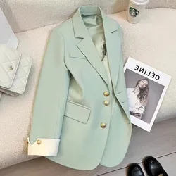 OL Mint Bean Coat Green Spring Autumn Suit Jacket Women's 2024 New Design Sense Niche Quality Trendy Office Ladies Blazers Top