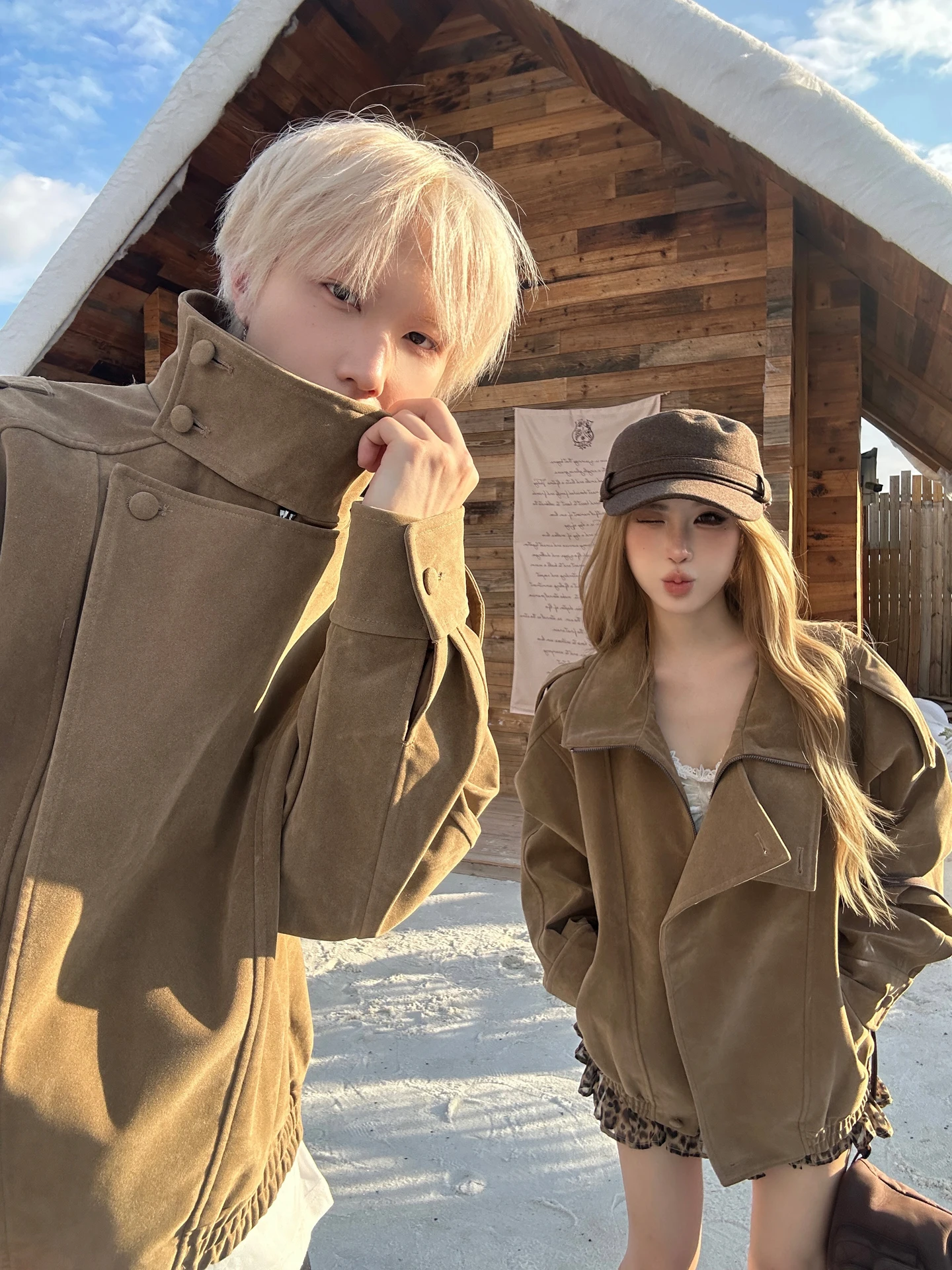 American Retro Suede Collar Jacket Men Women Couples Loose Silhouette Deconstructed Cotton Insert Thickened Outerwear