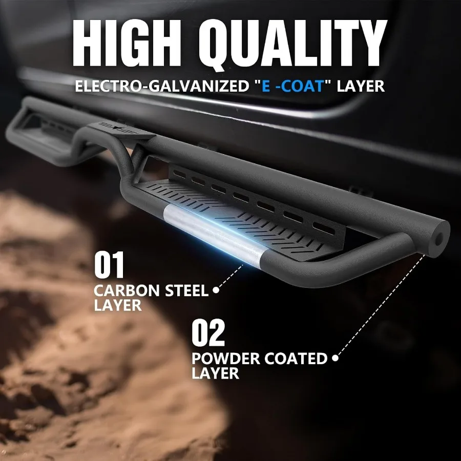 Pasos laterales de acero resistentes para cabina crew Dodge Ram 1500 2019-2025 con nuevo diseño de carrocería estribos atornillados con dos pasos