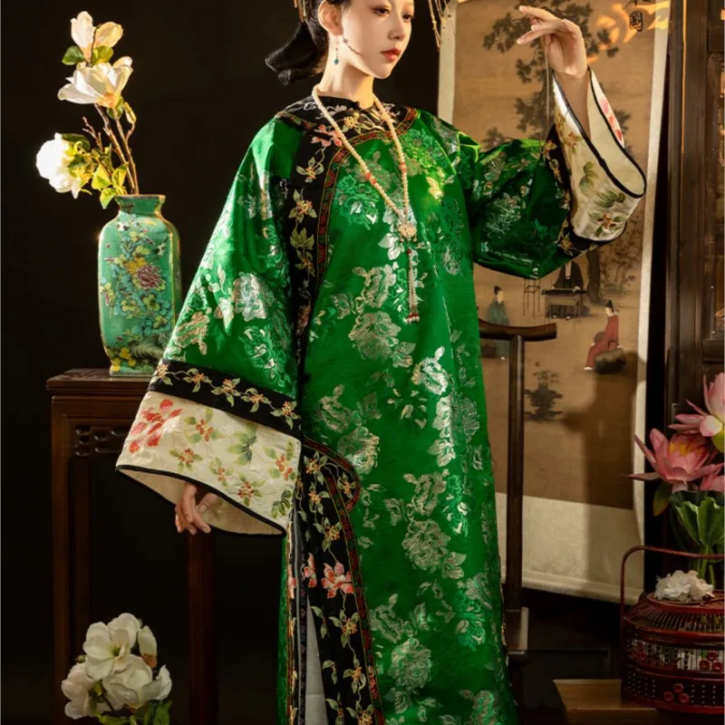 Ropa de concubina Imperial a cuadros para mujer, estilo chino no Han, Cheongsam, nuevo bordado, Dinastía Qing