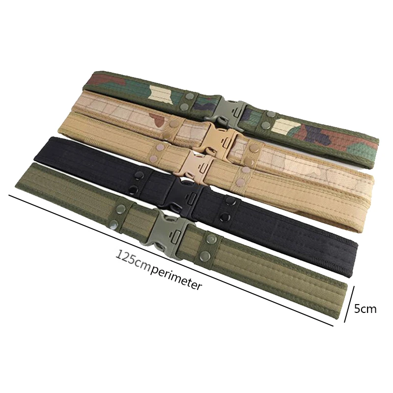 125cm Tactical Belt Military Combat Belts Outdoor Multifunctional Training Canvas Waistband Quick Release Camouflage Waist Strap