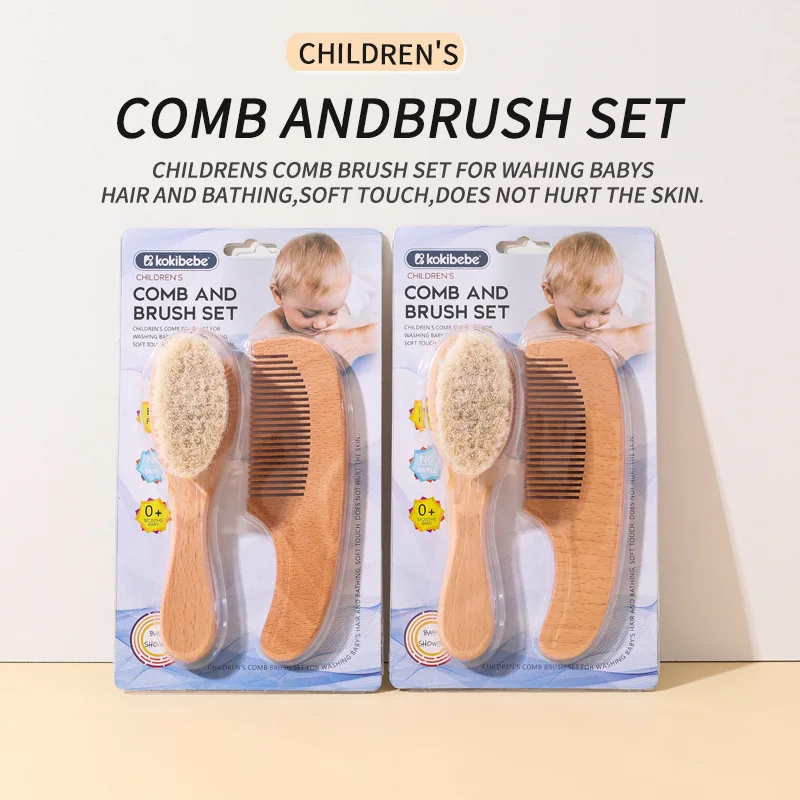 

Wool Baby Brush Set Newborn Scalp Cleaning Soft Hair Brush Beech Bath Massage Wooden Handle Comb