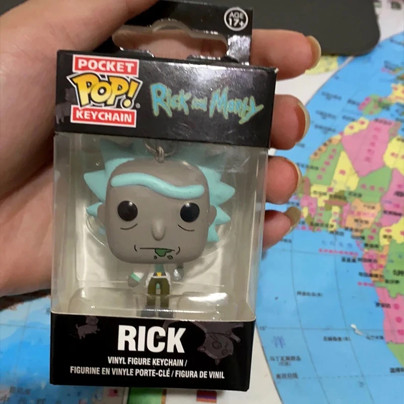 Kawaii Funko PoP Series Rick And Morty Character Keychains Popular Cucumber Astronaut Shaped Rick Boxed Cartoon Bag Pendant Gift