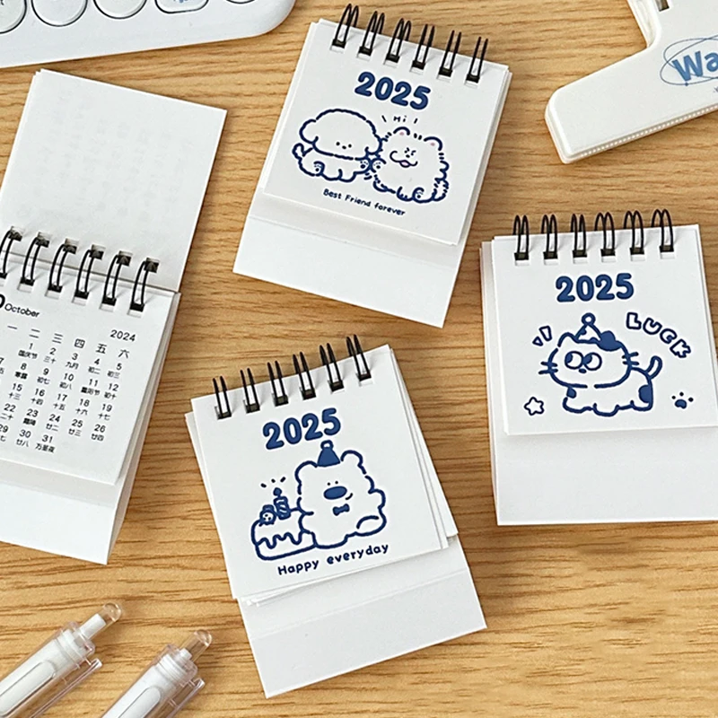 Kalender Desktop beruang anjing kucing Mini kartun, kalender harian penjadwal meja perencana tahunan Agenda Dekorasi Desktop