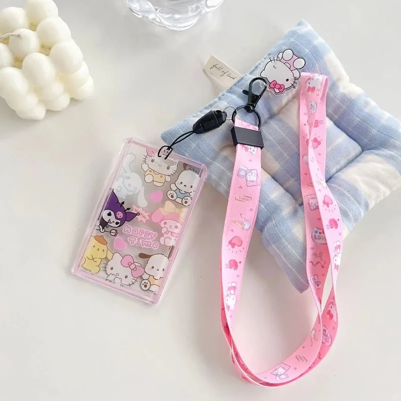 

Cute Cartoon Sanrio Lanyard Transparent Card Sleeve ID Card Holder Bus Subway Access Work Permit Card Neck Strap Hang Rope Gifts