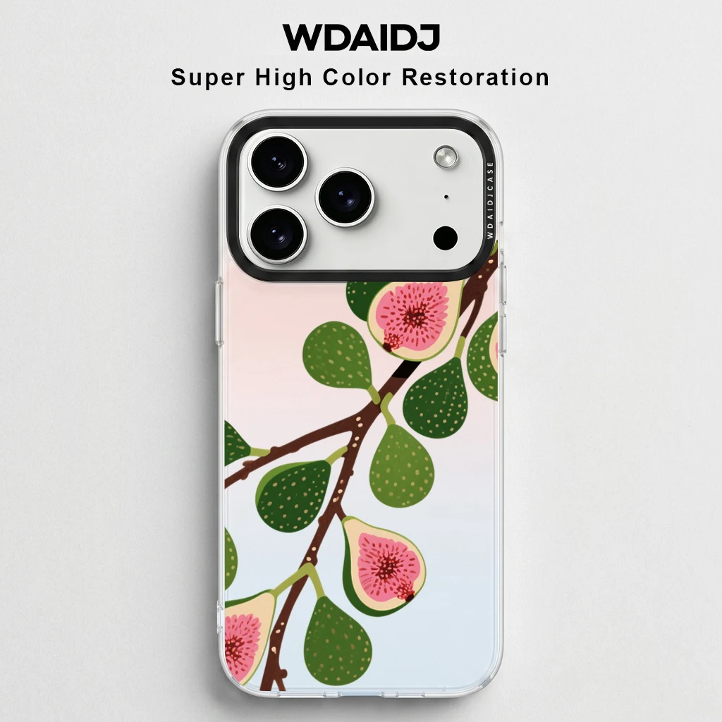 

Stylish Fig Branch Print Anti Yellowing Shockproof TPU Phone Case For iPhone 13 14 15 16 17 Slim Clear Cover
