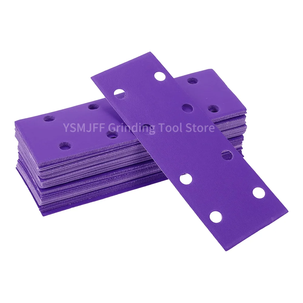 

100PCS 2-3/4 x 8 Inch 8 Hole Purple Ceramic Sandpaper,Rectangular Hook & Loop Sanding Sheets for Wood,Metal,Automotive Polishing