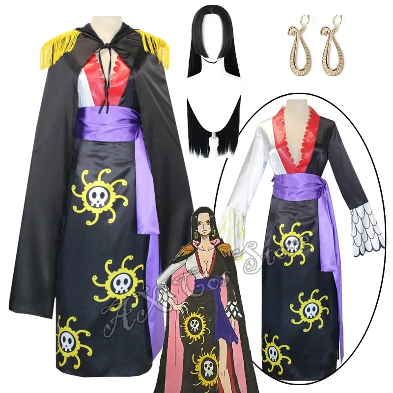 

ABC123Anime Costume Cloak Black Kimono Hancock Boa Cosplay Dress Earrings Suits Halloween Costumes,3'f.5;j.8