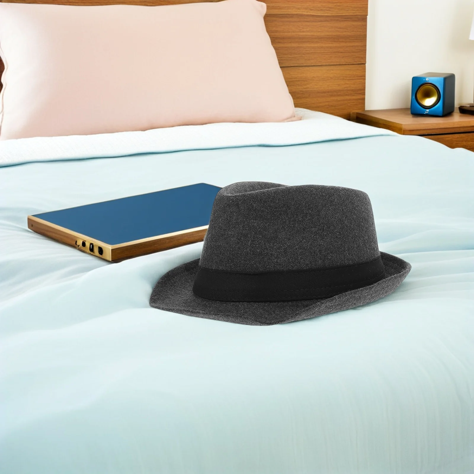 

Dark Grey Classic Fedora Hat Men Wide Brim Flat Top Lightweight Cotton Polyester Gentleman Jazz Hat Mens Hats Fedora