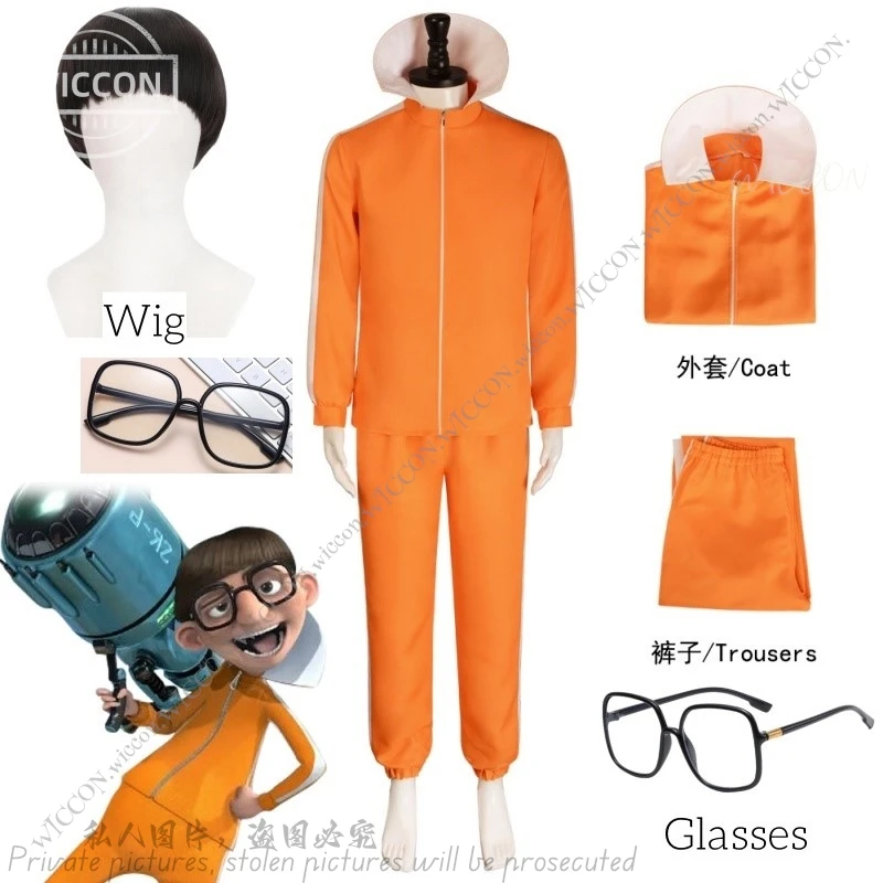 Vector Movie Cosplay Costume Orange Jakect Pant Glasses Outfits Set Mushroom-shaped Wig Halloween Fancy Suit Party Suit Vector